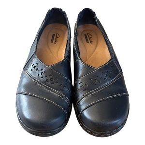 Clarks Evianna Fig4 Navy Slip On Leather Comfort Flats Shoes 26108332 Womens 7M